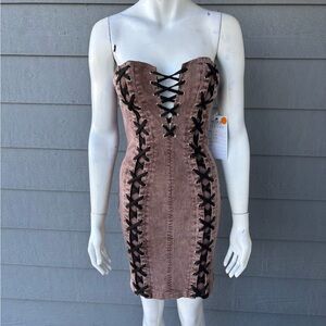 Hera Collection Strapless Brown Dress with Black Lace-Up